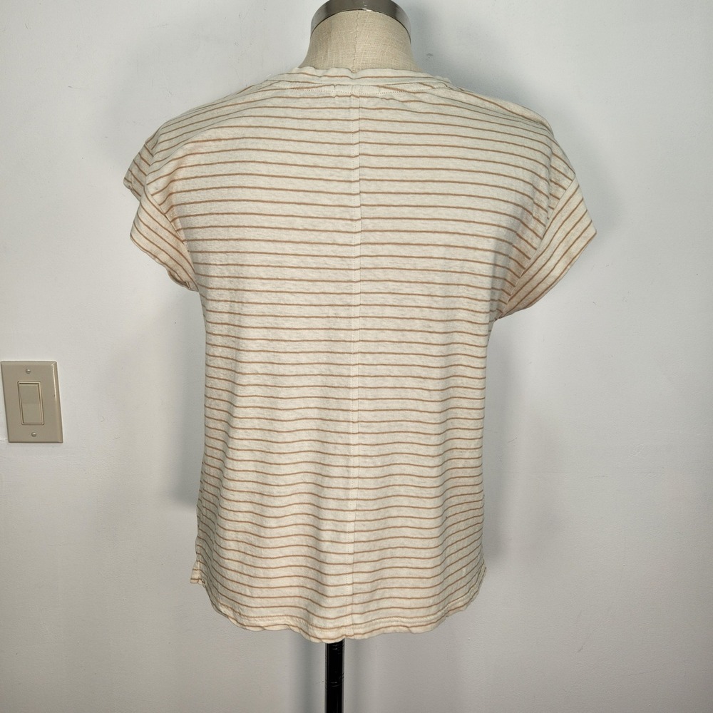 Carve Designs Astrid Hemp Organic Cotton Striped Cap Sleeve Top Cream Tan M - Picture 3 of 8
